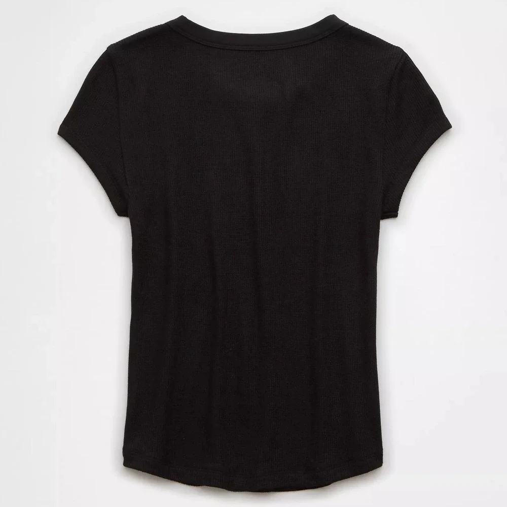 American Eagle AE Waffle T-Shirt Layering Tee M Black Stretch Base Layer 90s Y2K - Picture 16 of 16